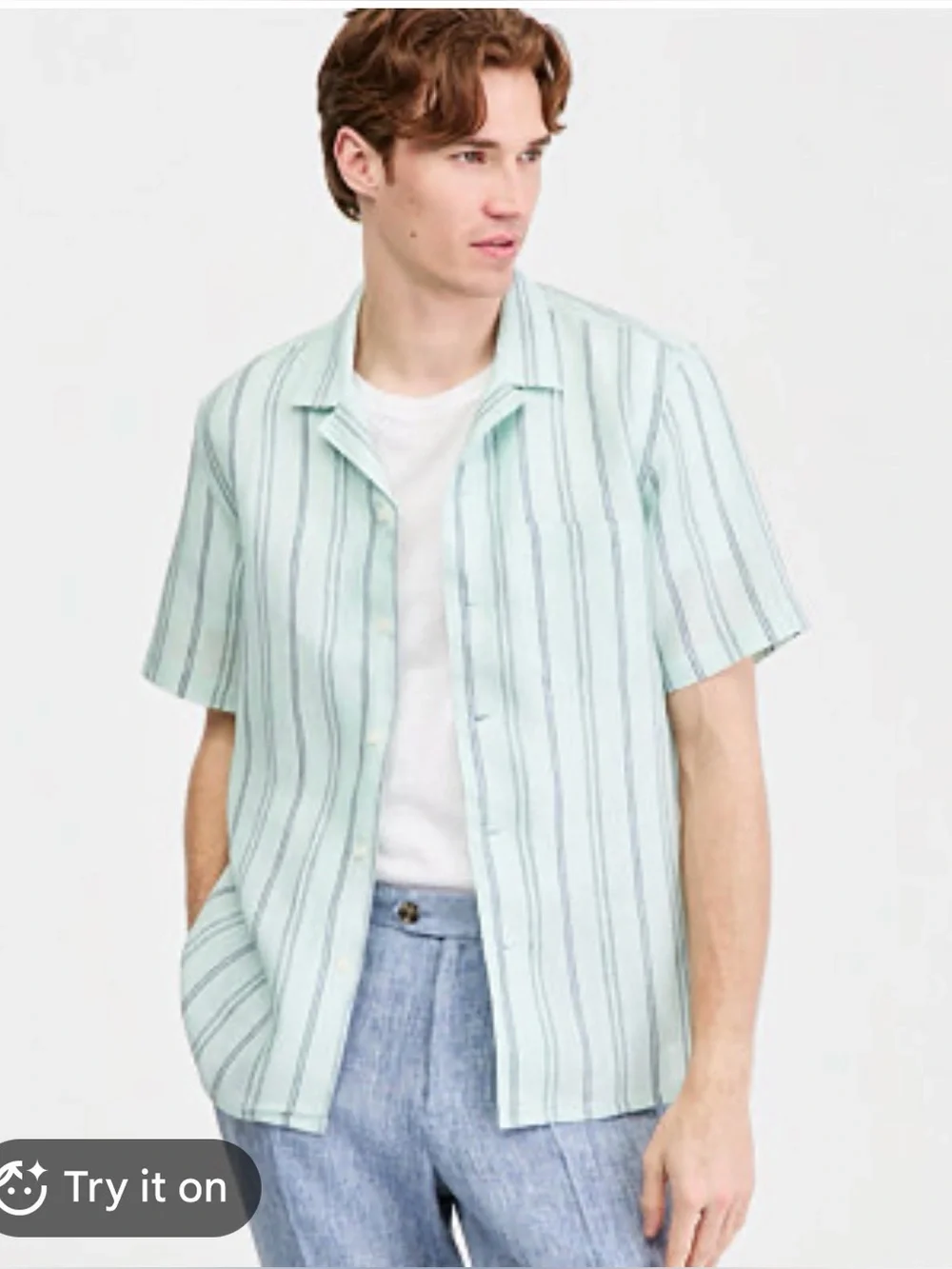 Club Room Textured Linen Shirt Men’s Size XL Aqua Striped Short Sleeve Button up